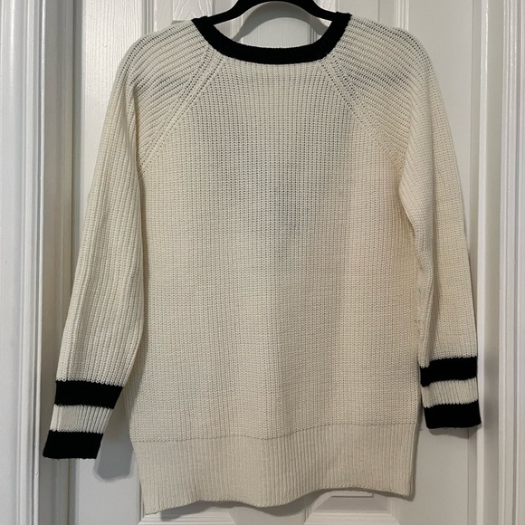Cream and Black Varsity V Neck Sweater Size Small Oversized Preppy Schoolgirl - Picture 3 of 3